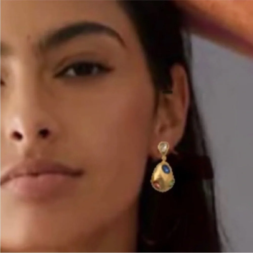 ALEXIS BITTAR • Puffy Crystal Blue Rose Green Gold Molten Drop Earrings